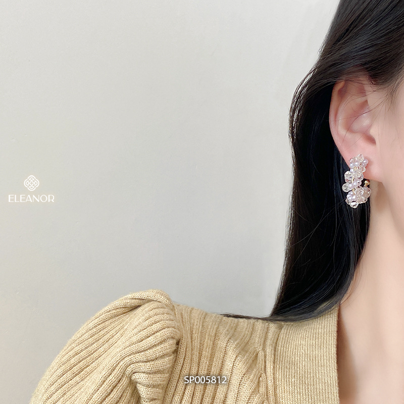 Bông tai nữ chuôi bạc 925 Eleanor Accessories dáng chữ C đính hạt cườm ngọc trai nhân tạo phụ kiện trang sức 5812