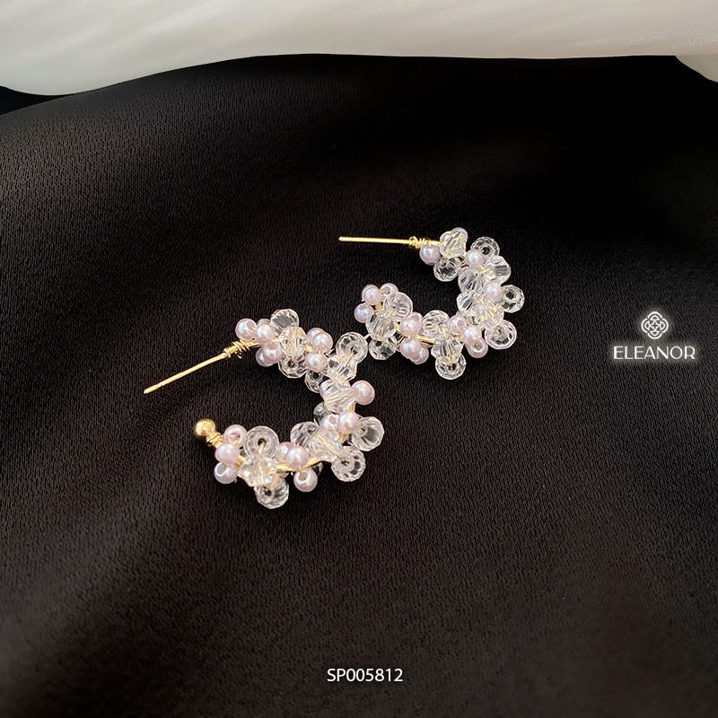 Bông tai nữ chuôi bạc 925 Eleanor Accessories dáng chữ C đính hạt cườm ngọc trai nhân tạo phụ kiện trang sức 5812
