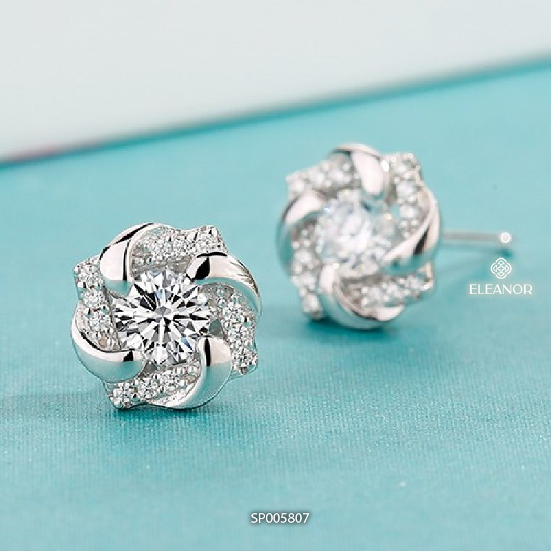 Bông tai nữ chuôi bạc 925 Eleanor Accessories hình hoa đính đá phụ kiện trang sức 5807