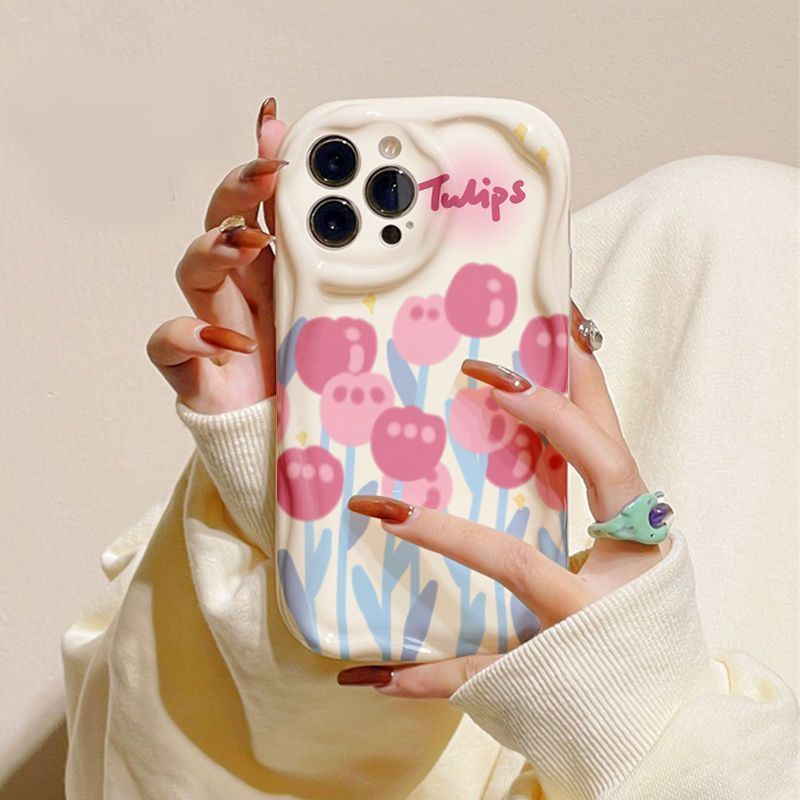 Ốp lưng iphone cạnh sóng nổi Hoa Tulips 6s/6splus/7/7plus/8/8plus/x/11/12/13/14/max/promax sk2036