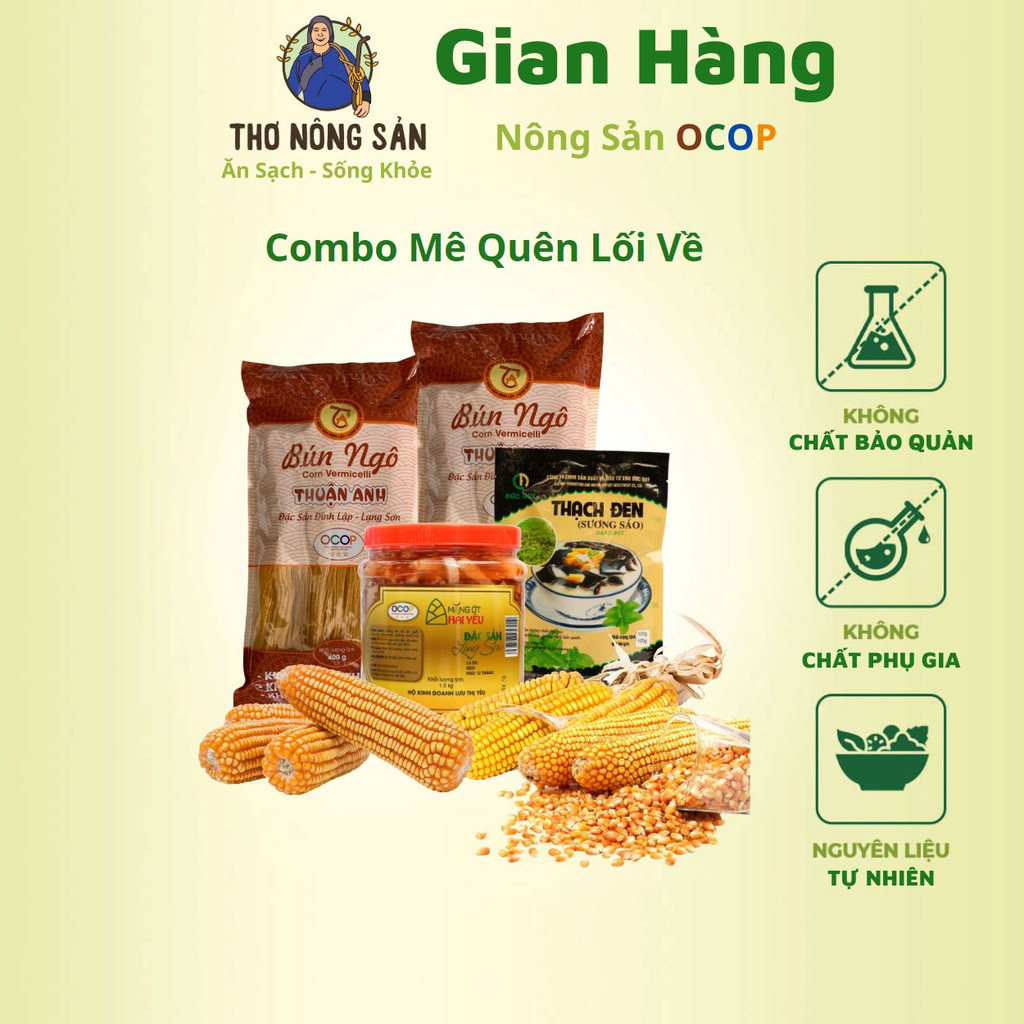 Combo Mê Quên Lối Về: 2 gói bún ngô (gói 400g) + 1 măng ớt (loại 1.5KG) Tặng 1 gói thạch (sương sáo)