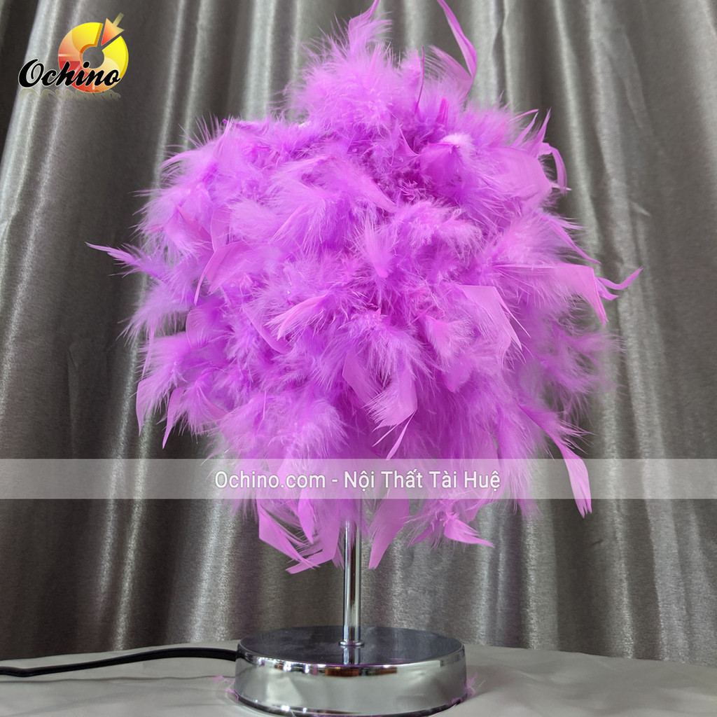 Đèn Lông Vũ Trang Trí, Đèn Ngủ Để Bàn Có Đá Xinh (Hàng Có Sẵn)