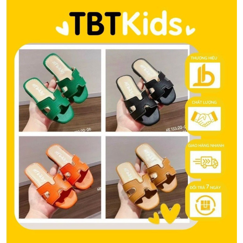 Dép lê quai ngang trẻ em chữ H trơn cho bé đi biển đi chơi sandal đi học bé gái