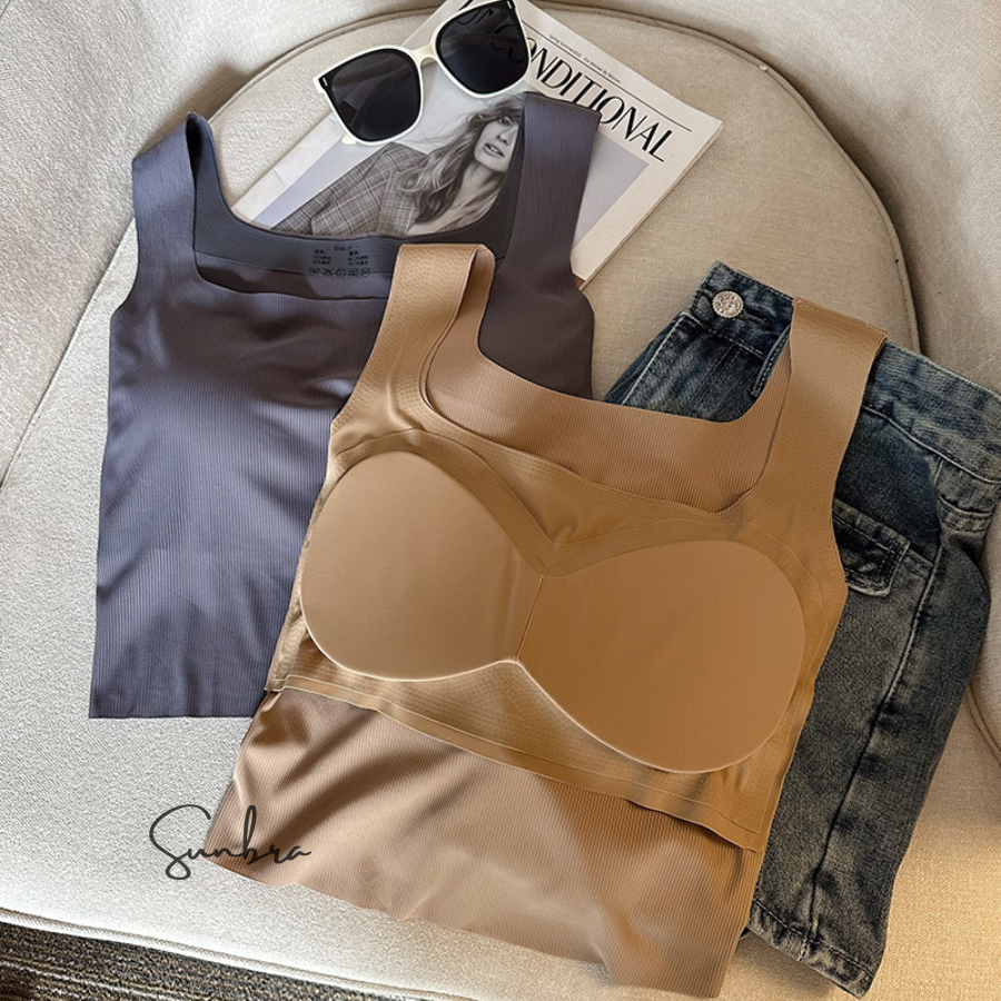Áo Bra Đúc Su 2 Dây Bản To Có Mút Ngực Co Giãn 4 Chiều Cao Cấp SUNBRA 3182
