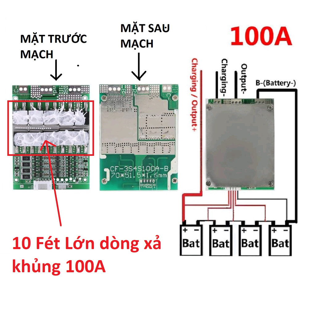 Mạch bảo vệ 3S 12.6V 100A Cân bằng pin. 10 Fet xả Lớn Max 120A bảo vệ sạc xả cho Khối pin Lithium 3.7V