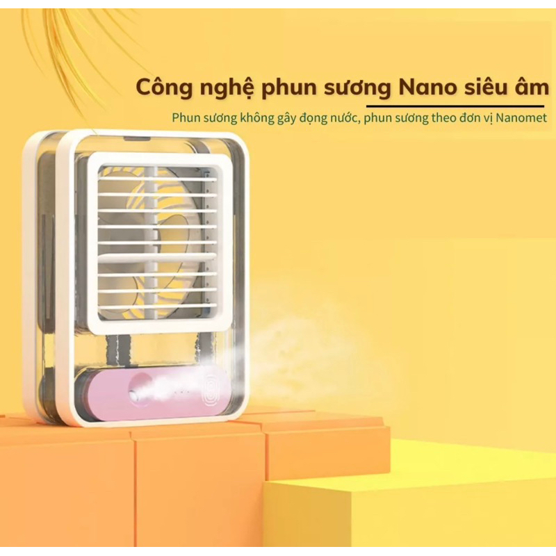 Quạt phun sương mini tích điện, có kết hợp đèn led, siêu mát,rẻ,đẹp