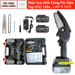 Máy Cưa Xích Dùng Pin HTC 199v, Tốc Độ Cao, Lõi Đồng Nguyên Chất, Lam 6 inch