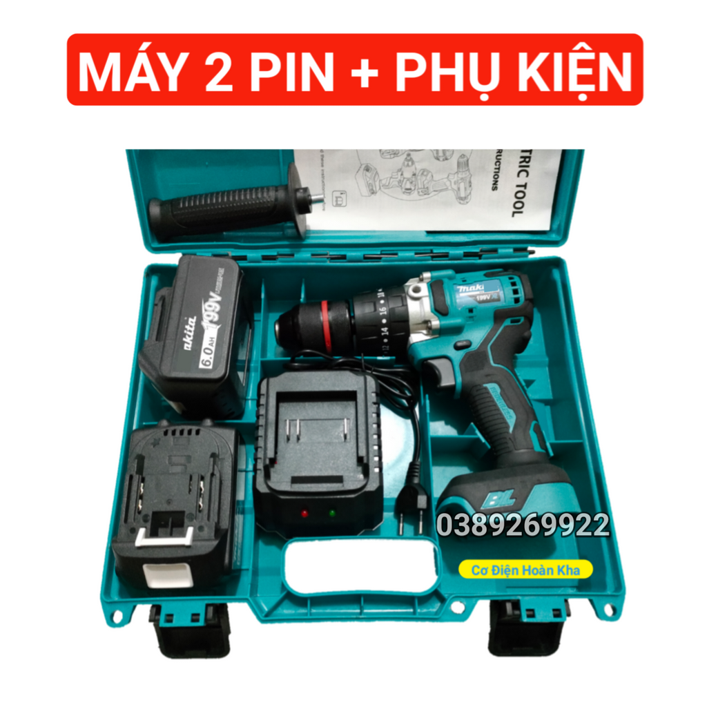 Máy khoan pin MKT 199v động cơ không chổi than, máy khoan mạnh tốc độ cao