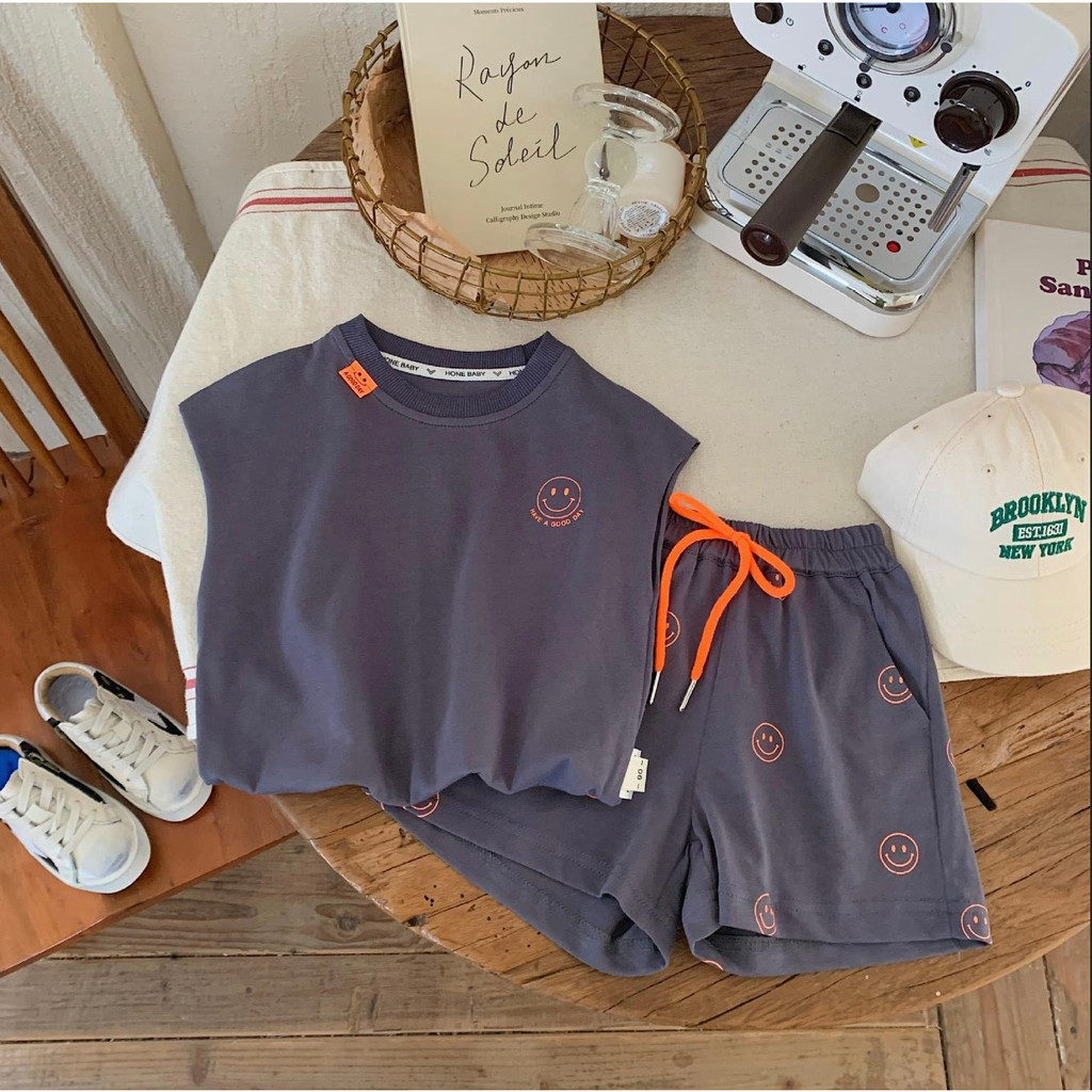 Bộ Sát Nách Smlie Chất Vải Cotton Thoáng Mát Cho Bé Trai Bé Gái Từ 6Kg-32Kg Thời Trang Trẻ Em Tin Store