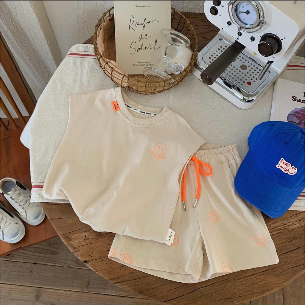 Bộ Sát Nách Smlie Chất Vải Cotton Thoáng Mát Cho Bé Trai Bé Gái Từ 6Kg-32Kg Thời Trang Trẻ Em Tin Store