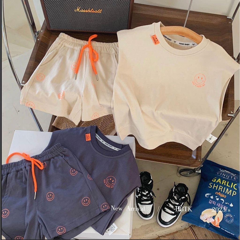 Bộ Sát Nách Smlie Chất Vải Cotton Thoáng Mát Cho Bé Trai Bé Gái Từ 6Kg-32Kg Thời Trang Trẻ Em Tin Store