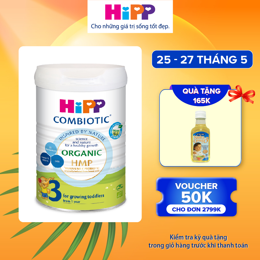 Sữa bột công thức HiPP 3 Organic Combiotic 800g hỗ trợ tiêu hóa và tăng chiều cao dành cho trẻ nhỏ