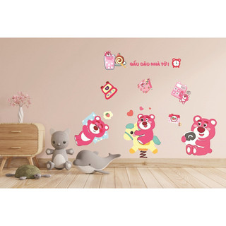 Decal dán tường (DCTT) Gấu dâu - Trang trí nhà cửa