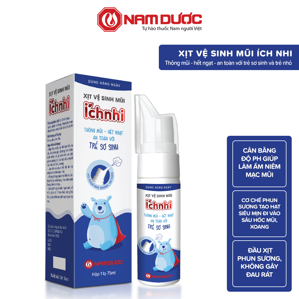 Xịt vệ sinh mũi Ích Nhi 75ml, phòng ngừa sổ mũi, ngạt mũi và viêm xoang, an toàn cho trẻ sơ sinh và trẻ nhỏ