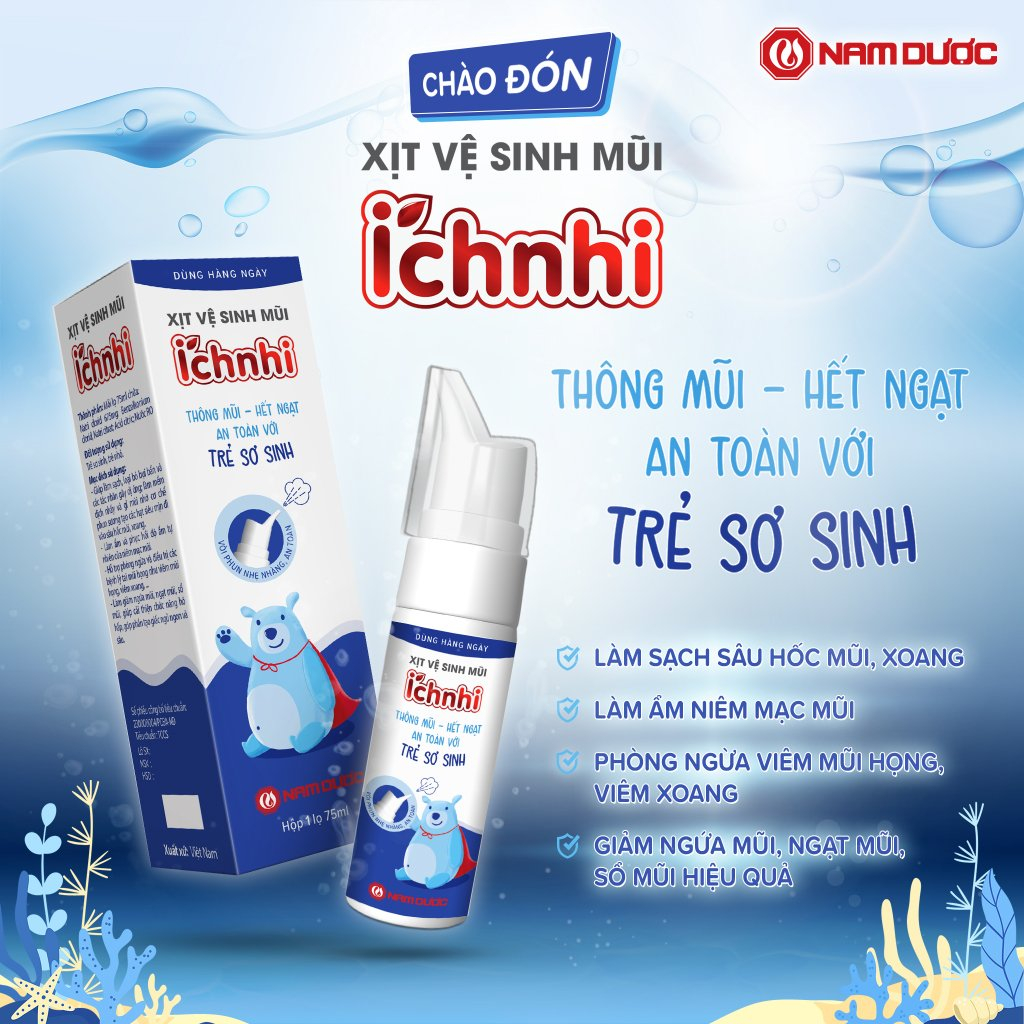 Xịt vệ sinh mũi Ích Nhi 75ml, phòng ngừa sổ mũi, ngạt mũi và viêm xoang, an toàn cho trẻ sơ sinh và trẻ nhỏ