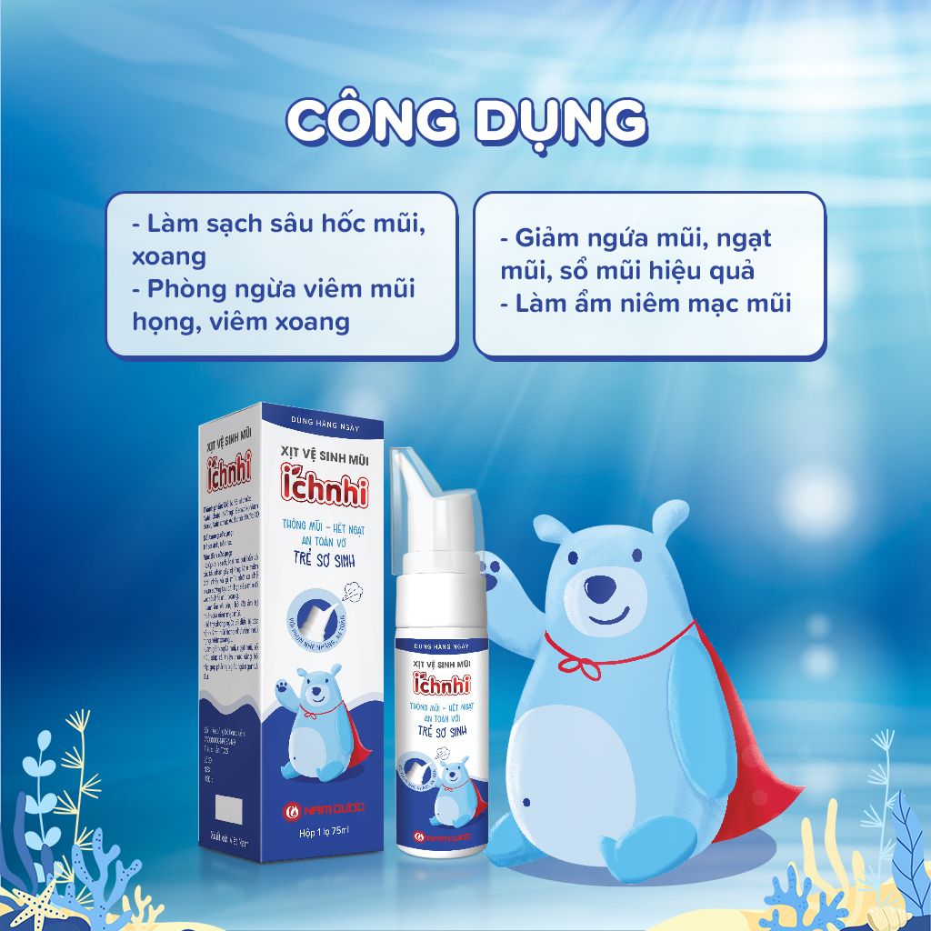 Xịt vệ sinh mũi Ích Nhi 75ml, phòng ngừa sổ mũi, ngạt mũi và viêm xoang, an toàn cho trẻ sơ sinh và trẻ nhỏ