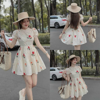 Đầm váy nữ xốp hoa tiểu thư cổ bèo tay phồng dáng xòe [Có Lót] xinh xắn dành cho các nàng diện đi tiệc, đi chơi