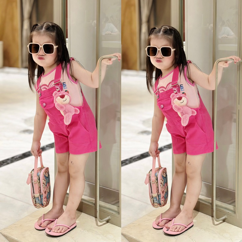 yếm gấu dâu cho bé ( tặng kèm gấu)