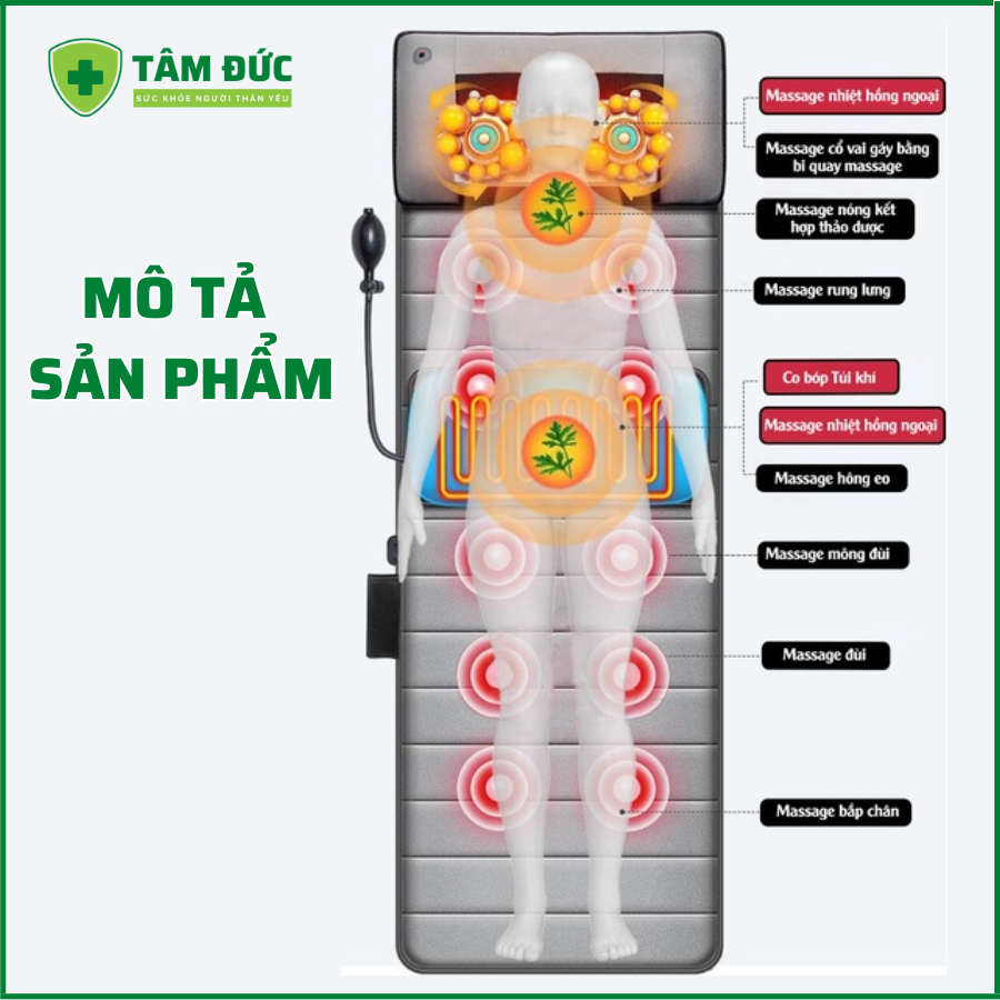 Đệm massage toàn thân đa điểm rung MAT-C86 hồng ngoại cao cấp, nêm mát xa toàn thân xoa bóp giảm đau mỏi vai gáy