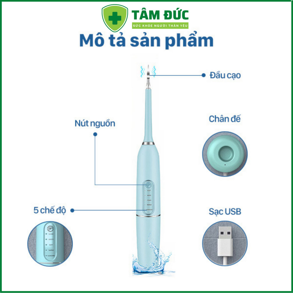 Máy lấy cao răng tại nhà 2 trong 1 kèm bàn chải điện sạc không dây, máy cạo cao răng đa năng HB75