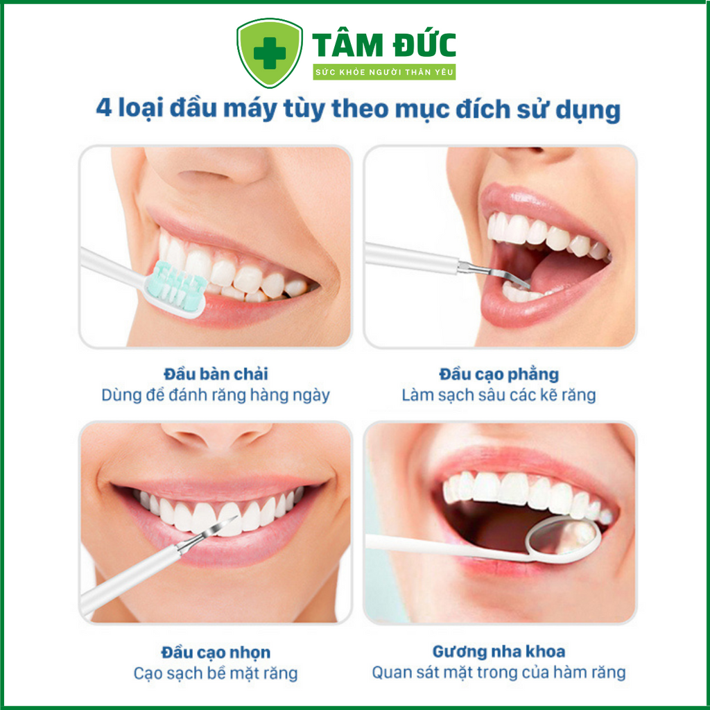 Máy lấy cao răng tại nhà 2 trong 1 kèm bàn chải điện sạc không dây, máy cạo cao răng đa năng HB75