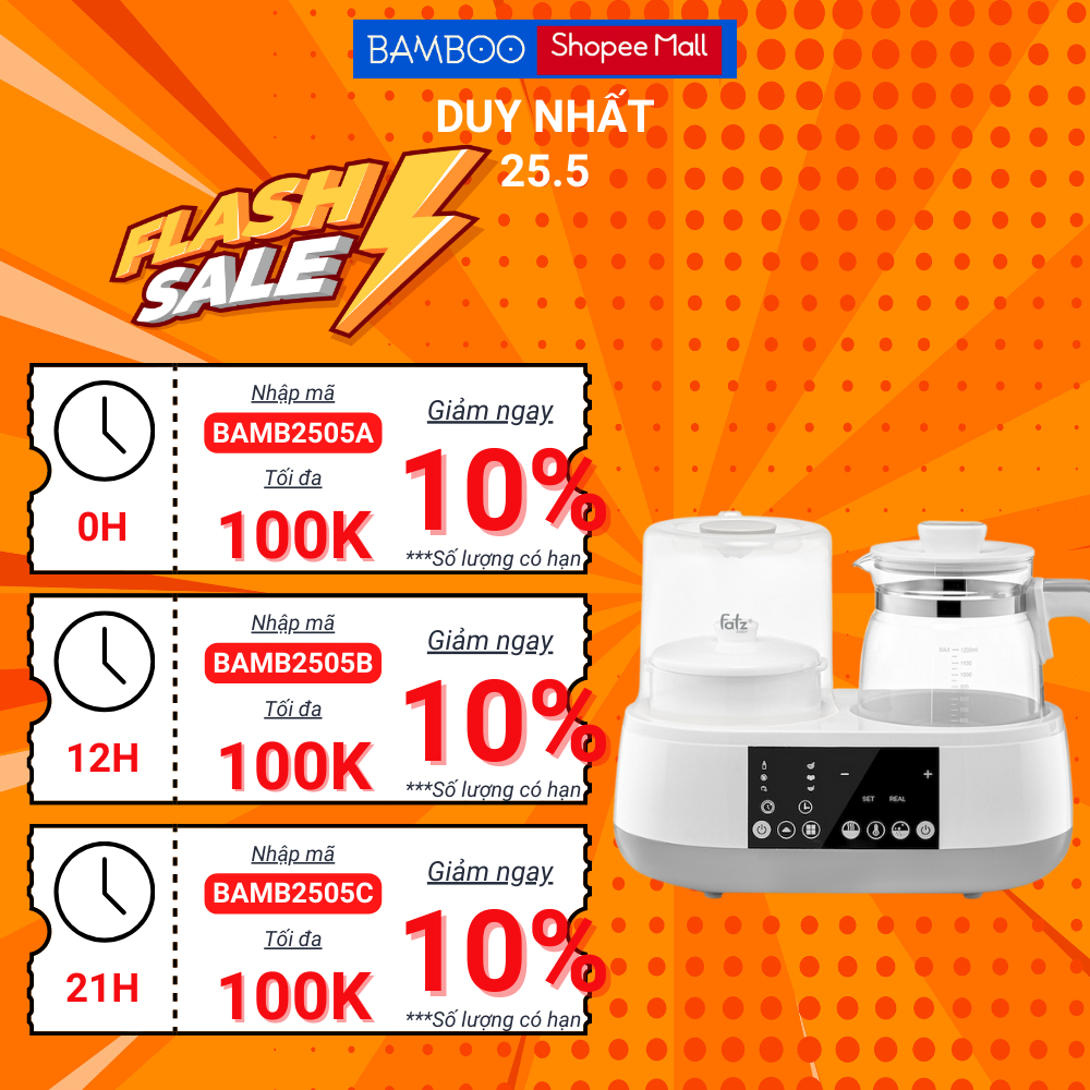Máy tiệt trùng, hâm sữa, hầm chậm, đun nước pha sữa (ALL-IN-ONE) FATZBABY - MULTIMAX 1 - FB9002SJ