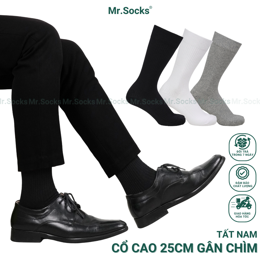 Tất nam cổ cao Mr.Socks dài 25cm không lộ chân, chất liệu cotton cao cấp êm chân mềm mại thoáng mát - FIVE-TAY10-CAO