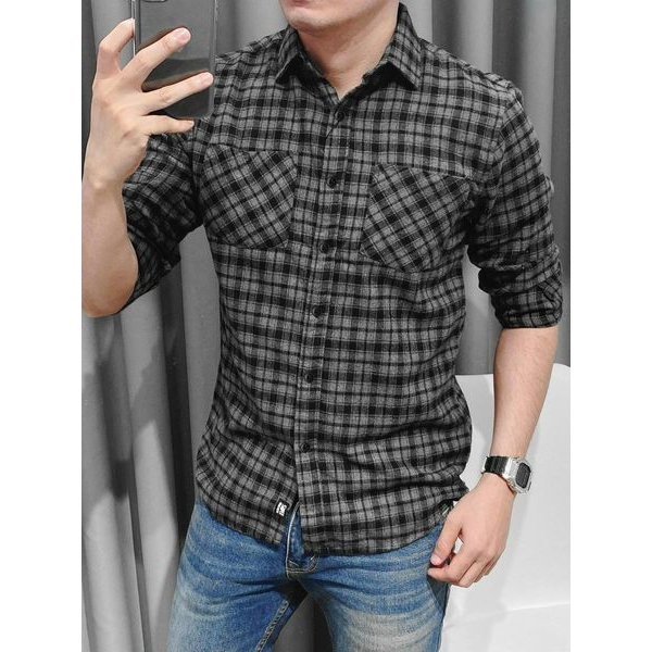 Áo sơ mi nam caro flannel xịn đẹp với form slim fit vừa người, chất vải cotton dạ cao cấp, phong cách hàn quốc trẻ trung | BigBuy360 - bigbuy360.vn