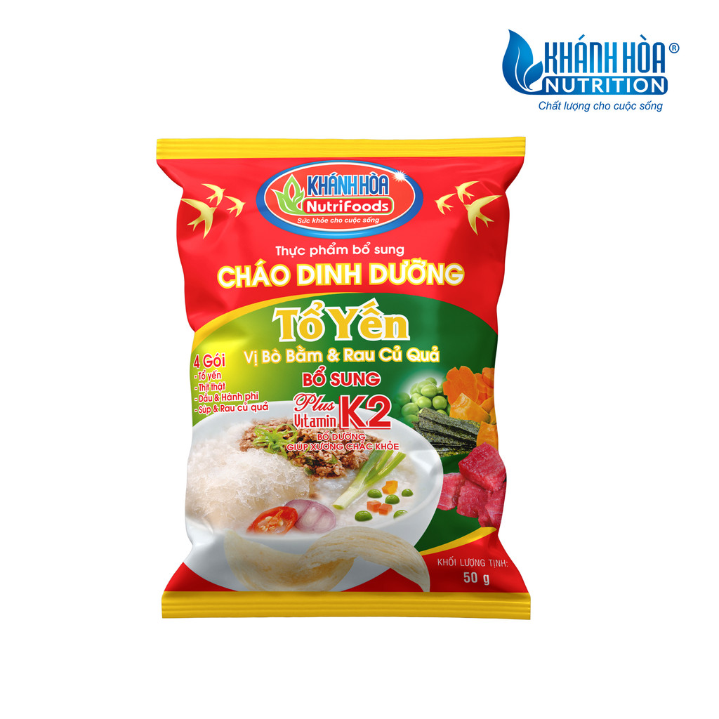 Cháo Dinh Dưỡng Tổ Yến Cao Cấp - Khánh Hòa NutriFoods Vị Bò Bằm Và Rau Củ Thùng 30 Gói