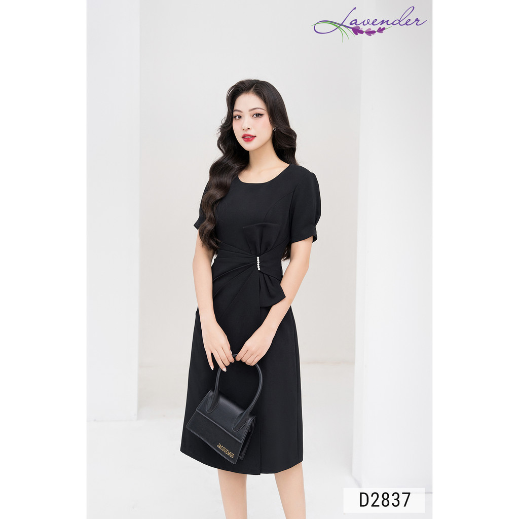 Đầm công sở thiết kế LAVENDER FASHION  phối nơ đính ngọc 1 bên D2837