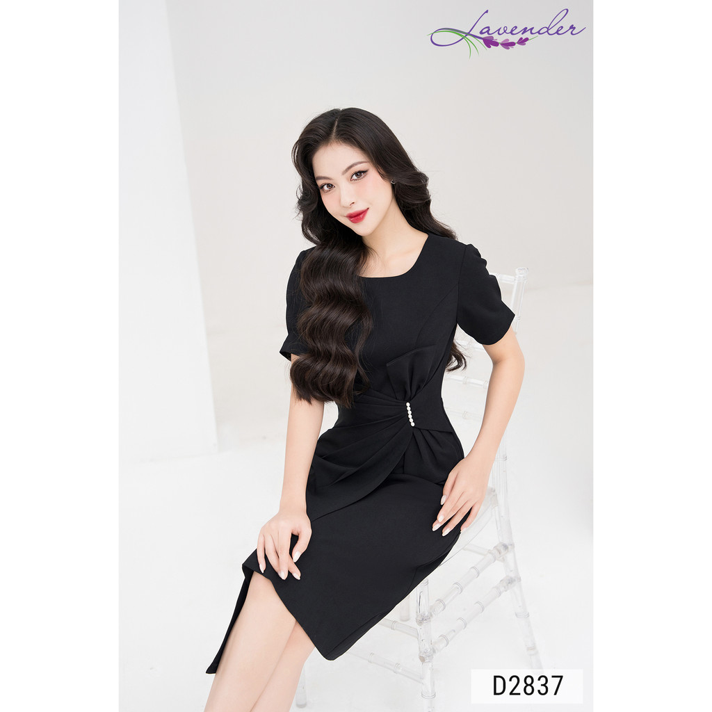 Đầm công sở thiết kế LAVENDER FASHION  phối nơ đính ngọc 1 bên D2837