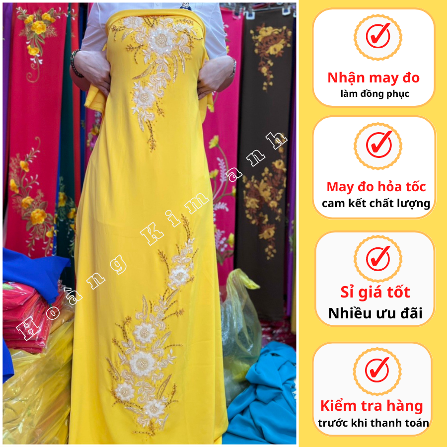 VẢI ÁO DÀI TRUNG NIÊN LỤA BẢO ANH ĐÍNH KẾT THỦ CÔNG HOÀNG KIM ANH, VẢI MAY ÁO DÀI CHO BÀ SUI GIA CÓ SỈ LẺ