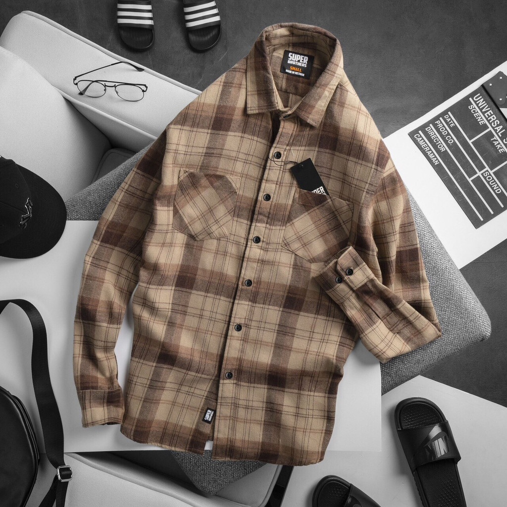 Áo sơ mi nam caro flannel xịn đẹp với form slim fit vừa người, chất vải cotton dạ cao cấp, phong cách hàn quốc trẻ trung | BigBuy360 - bigbuy360.vn