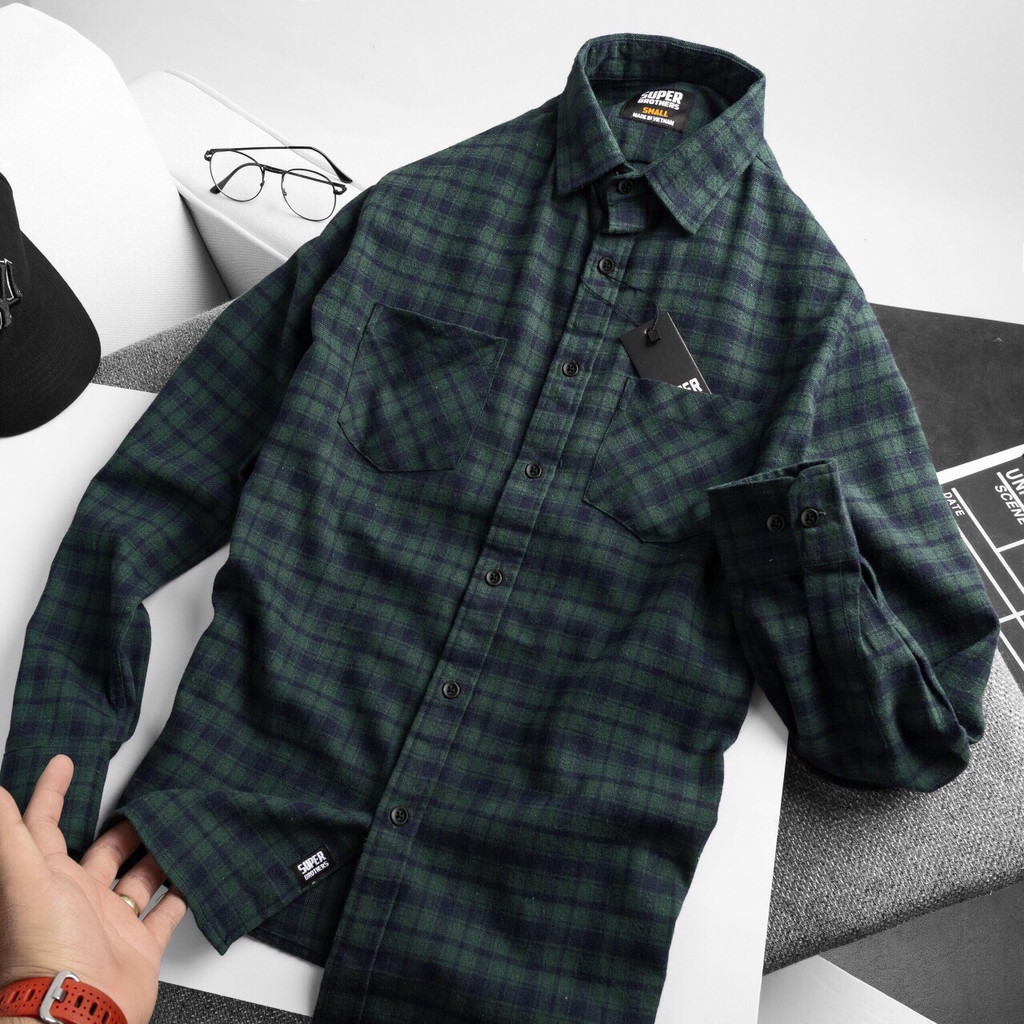 Áo sơ mi nam caro flannel xịn đẹp với form slim fit vừa người, chất vải cotton dạ cao cấp, phong cách hàn quốc trẻ trung | BigBuy360 - bigbuy360.vn