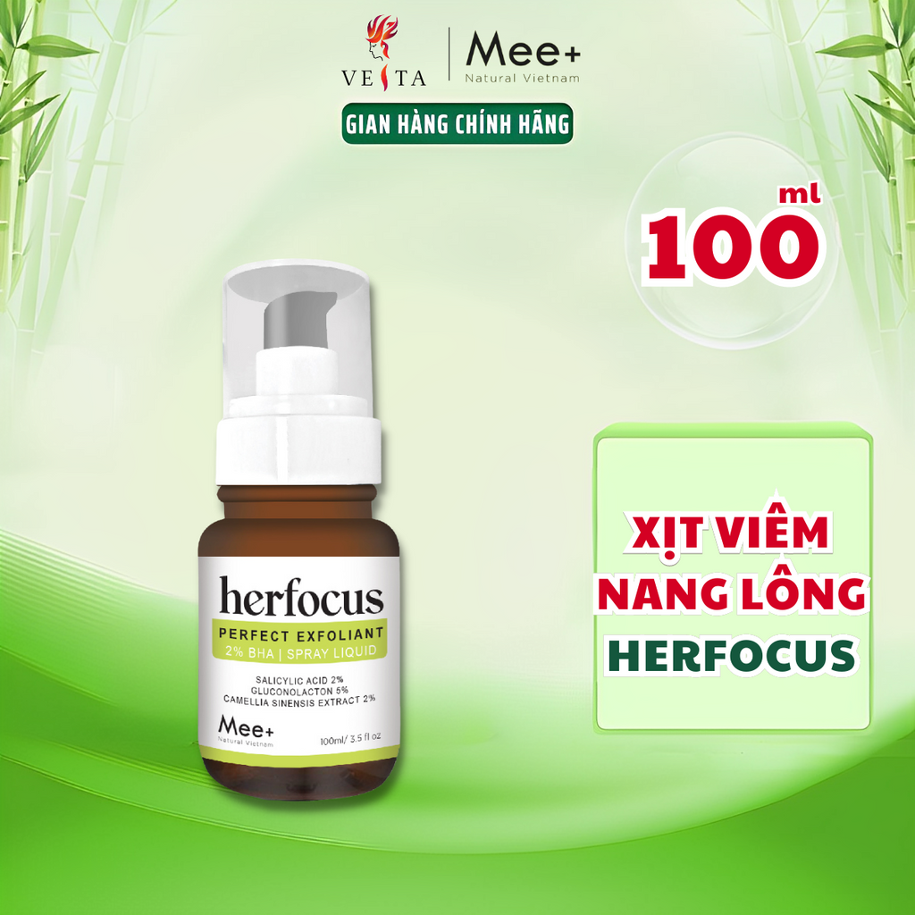 Xịt Viêm Nang Lông Herfocus 2% BHA Viêm Lỗ Chân Lông Mee Natural 100ml