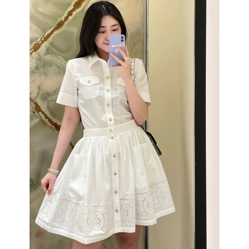 Bộ đô nữ 2 mảnh áo sơ mi ngắn tay + chân váy đơn giản trẻ trung Celinne cao cấp