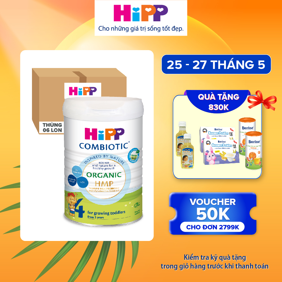 Thùng 6 lon Sữa bột công thức HiPP 4 Organic Combiotic 800g
