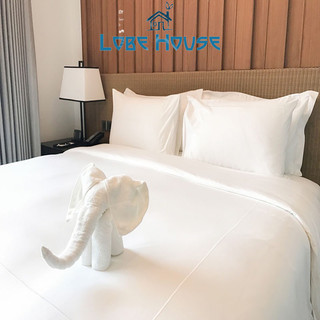 LOBE Bộ ga giường Cotton T400 trắng hàng dự án khách sạn 5 sao cao cấp không xù , mắt , mịn .