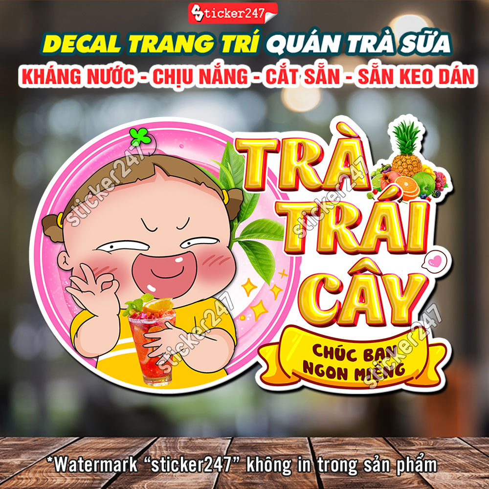 Tranh Dán Tường Trà Trái Cây Quỳnh Aka 🌈 Hình Dán Decor Trang Trí Quán Trà Sữa, Quán Nước - Decal Trà Trái Cây Dễ Thương
