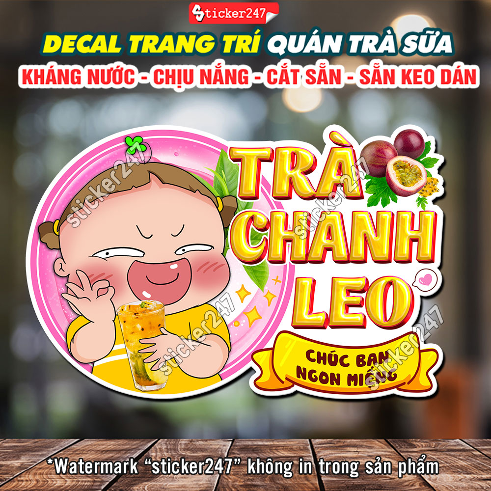 Tranh Dán Tường Trà Chanh Leo Quỳnh Aka 🌈 Hình Dán Decor Trang Trí Quán Trà Sữa, Quán Nước - Decal T