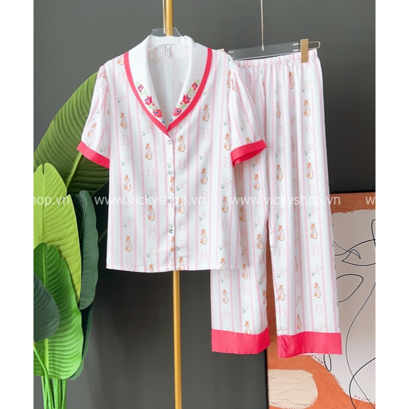 Bộ đồ ngủ pijama lụa QCCC, tay ngắn quần dài in hoa,thỏ,chất đẹp mềm mịn,mặc thoải mái.B701