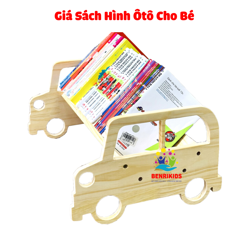 Giá Để Sách, Kệ Để Sách Bằng Gỗ Hình Ôtô Cho Bé Trang Trí Decor Góc Học Tập