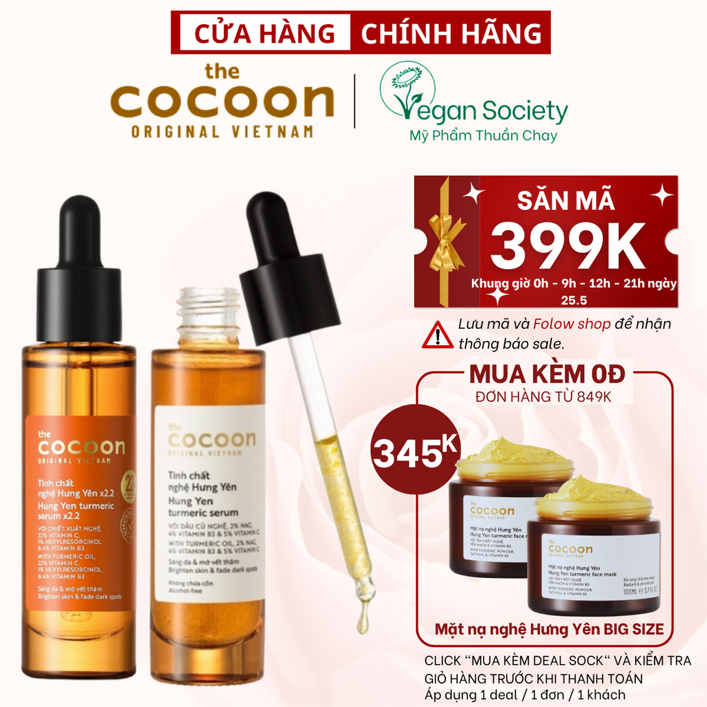 Tinh Chất Nghệ Hưng Yên Cocoon Hung Yen Turmeric Serum 30ml / x2.2 (serum) với 22% vitamin C sáng da chuyên sâu
