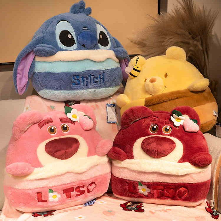 Order | Bộ gối chăn văn phòng, gối dựa lưng size lớn, gối ôm hoạt hình gấu hồng Lotso, Stick, Pooh đáng yêu mềm mại