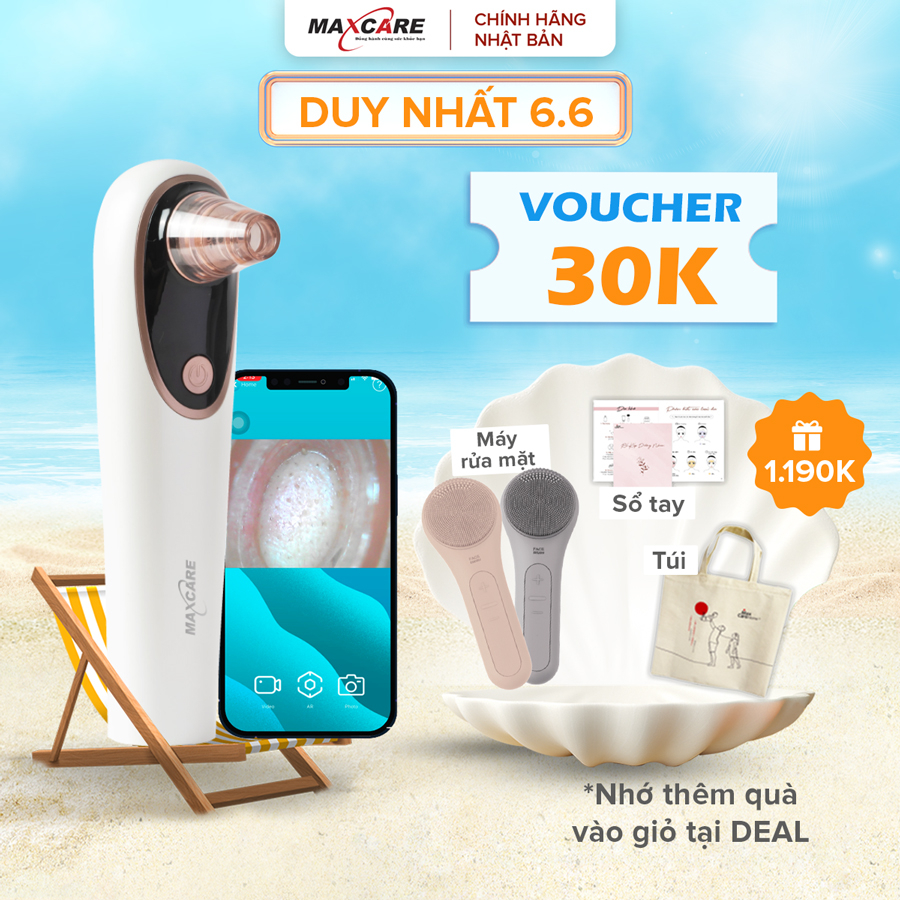 Máy hút mụn đầu đen tích hợp CAMERA SOI DA Maxcare Max666PRO phiên bản cao cấp, Kết nối App, Zoom X20, Lực hút mạnh
