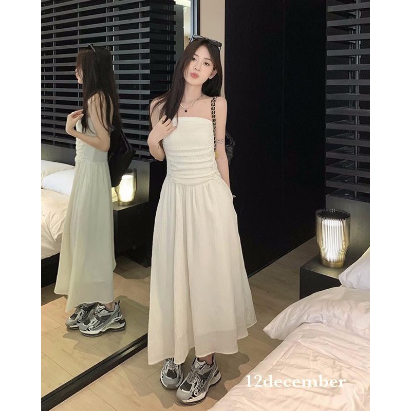 Váy 2 dây xếp ly ngang