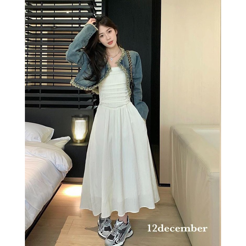 Váy 2 dây xếp ly ngang