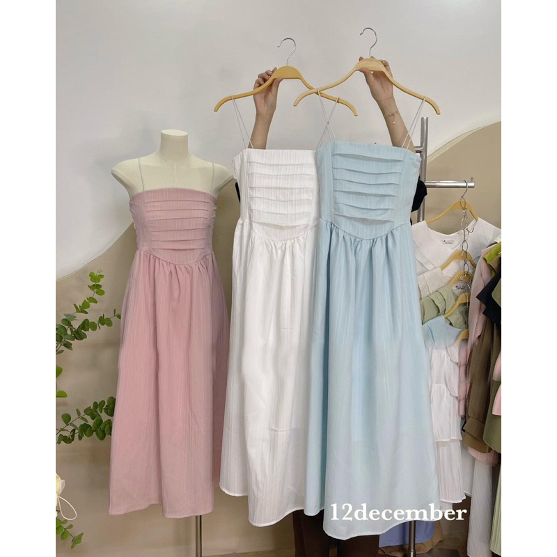 Váy 2 dây xếp ly ngang