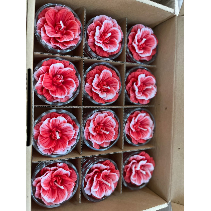 Nến cốc thuỷ tinh hoa tinh tế trang trí cúng dường thôi nôi cho em bé