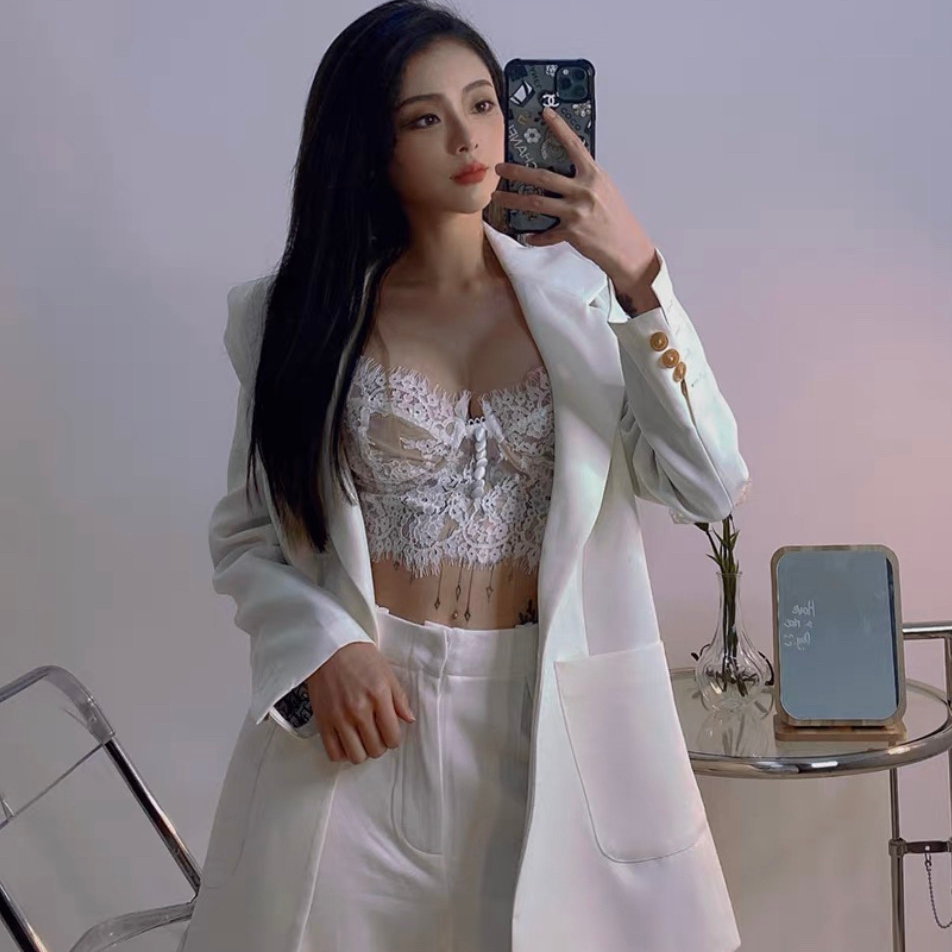 Áo Bralette Ren Họa Tiết Nút Có Mút Mỏng Sexy, Áo Ngực Kiểu Quyến Rũ Có Khóa Cài AdorablexBeautiful